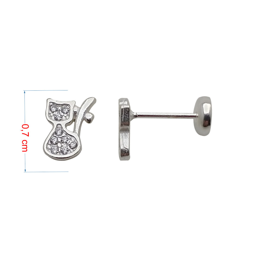 Brincos de prata 925 gatinho com zircônia